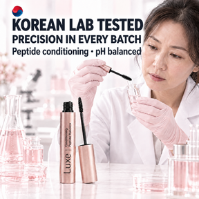 Luxe mascara Korean laboratory tested peptide conditioning formula